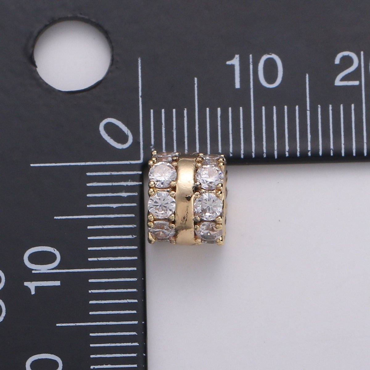 18k Gold Filled Beads CZ Micro Pave Tube Large Hole Spacer Beads, Cubic Zirconia Spacer Beads, Gold Round Bead Spacer for Bracelet Making