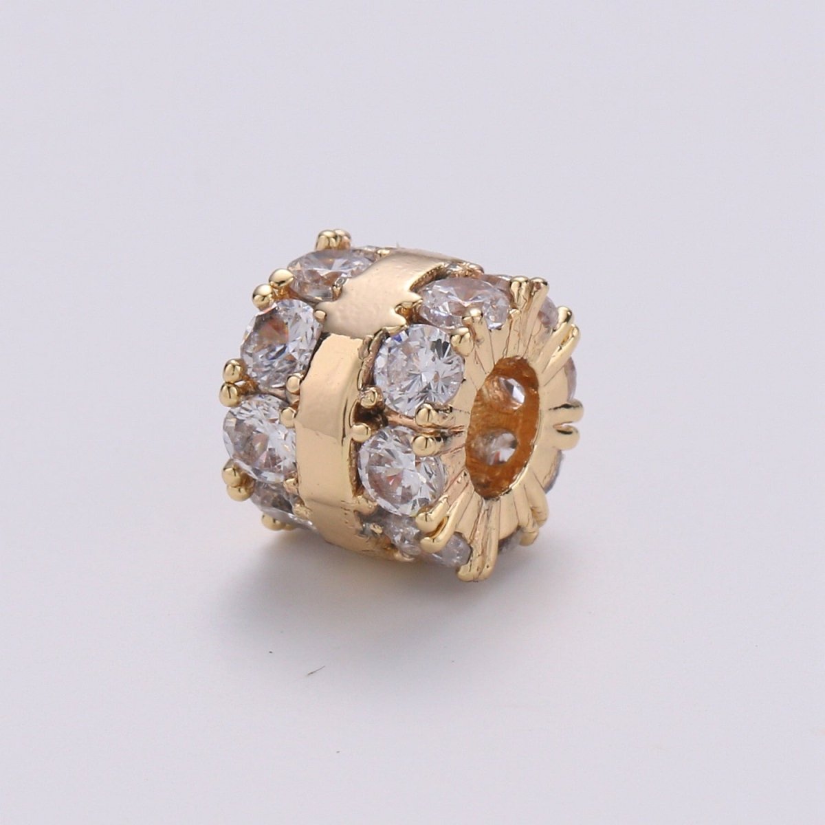 18k Gold Filled Beads CZ Micro Pave Tube Large Hole Spacer Beads, Cubic Zirconia Spacer Beads, Gold Round Bead Spacer for Bracelet Making