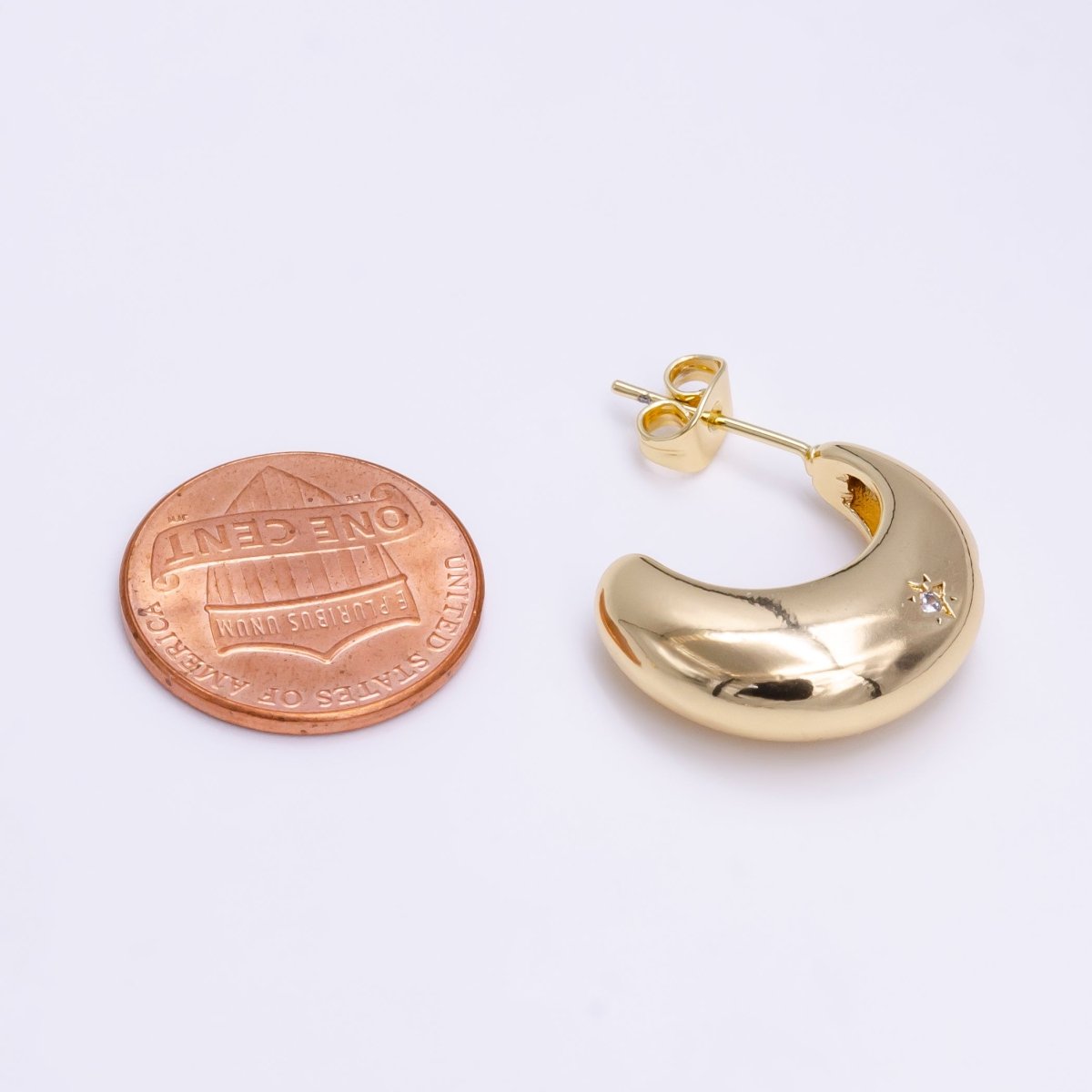 18K Gold Filled C Shape Hoop Earrings | Star Celestial Stud Earrings For women | Lightweight Hoop Earrings | Dainty Gold Hoops | Minimalist Earrings V-074 V-075