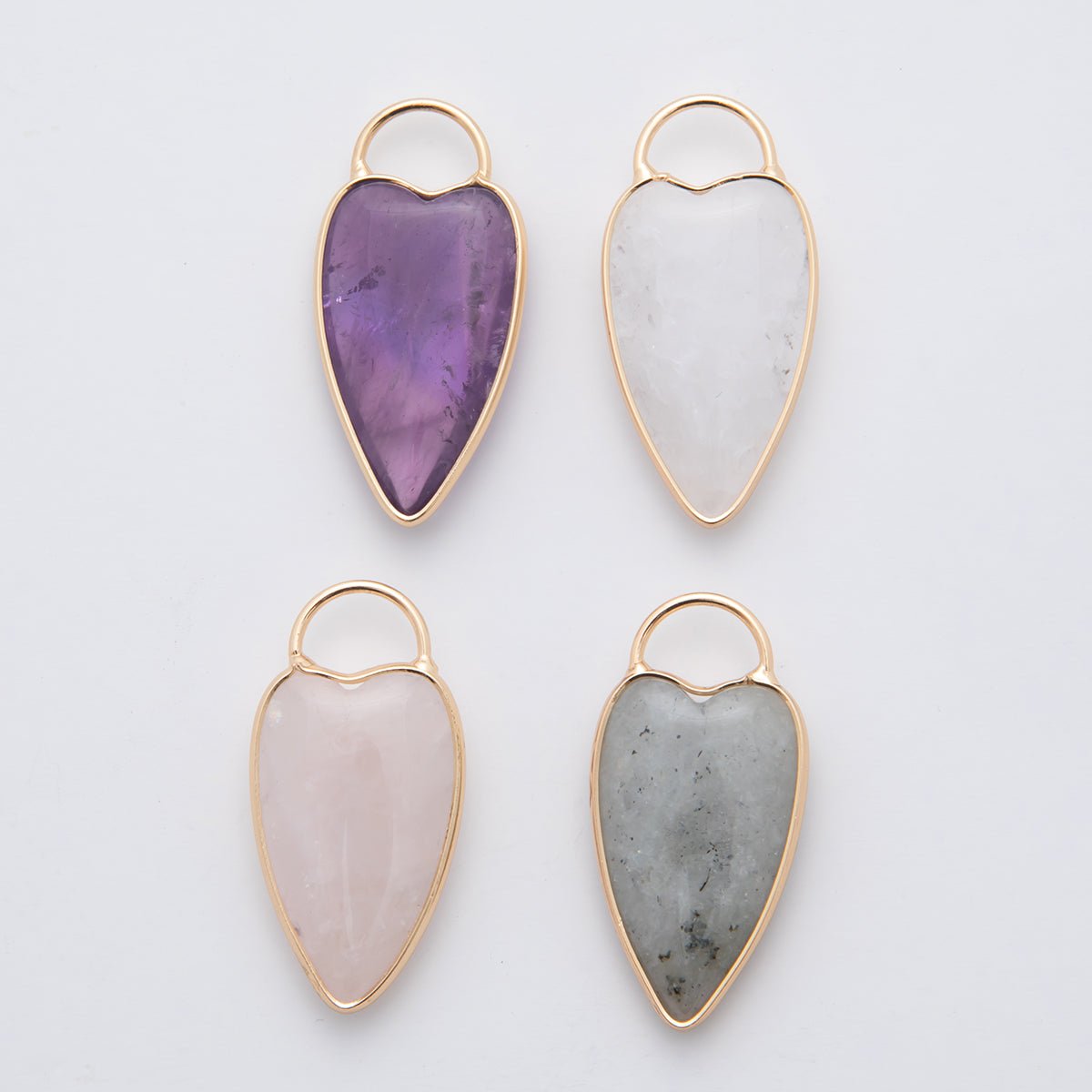 18K Gold Filled Clear Quartz, Grey Agate, Rose Quartz, Amethyst Heart Padlock Charm | X250 - X323