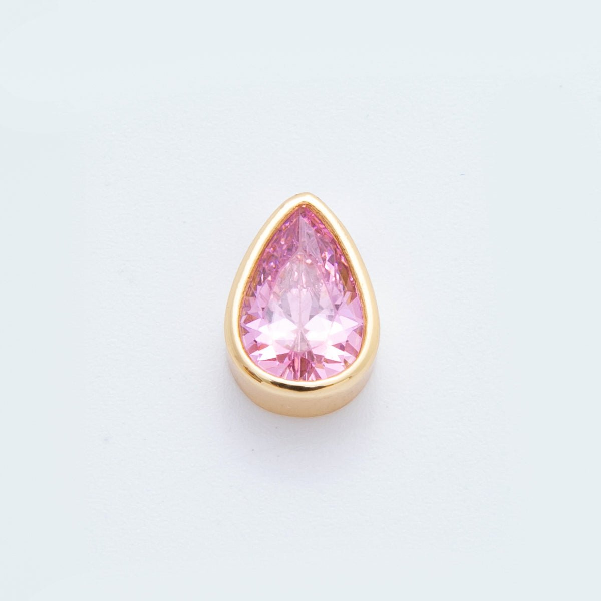 18K Gold Filled Clear, Red, Green, Pink CZ Teardrop Bezel Bead Charm | AF1032 AF1056