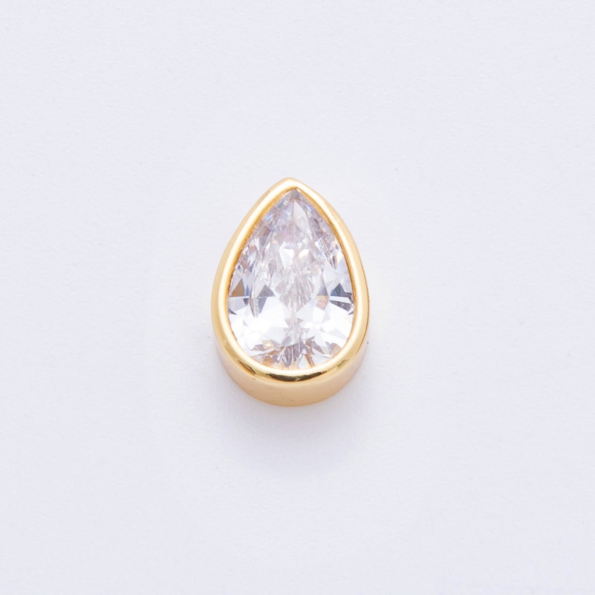 18K Gold Filled Clear, Red, Green, Pink CZ Teardrop Bezel Bead Charm | AF1032 AF1056