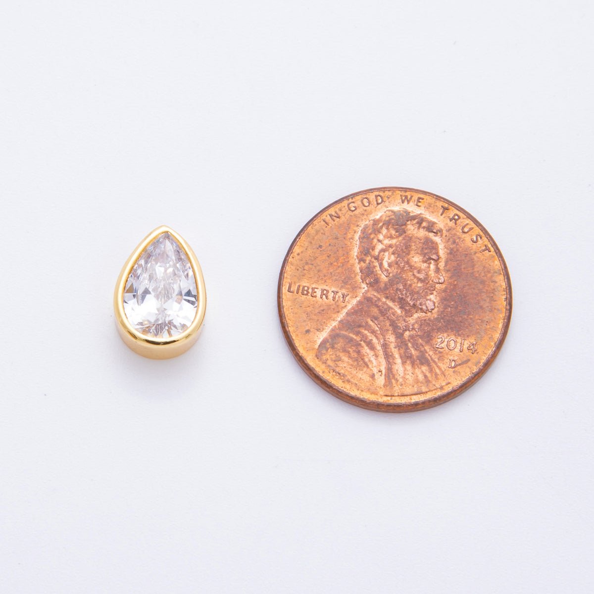 18K Gold Filled Clear, Red, Green, Pink CZ Teardrop Bezel Bead Charm | AF1032 AF1056
