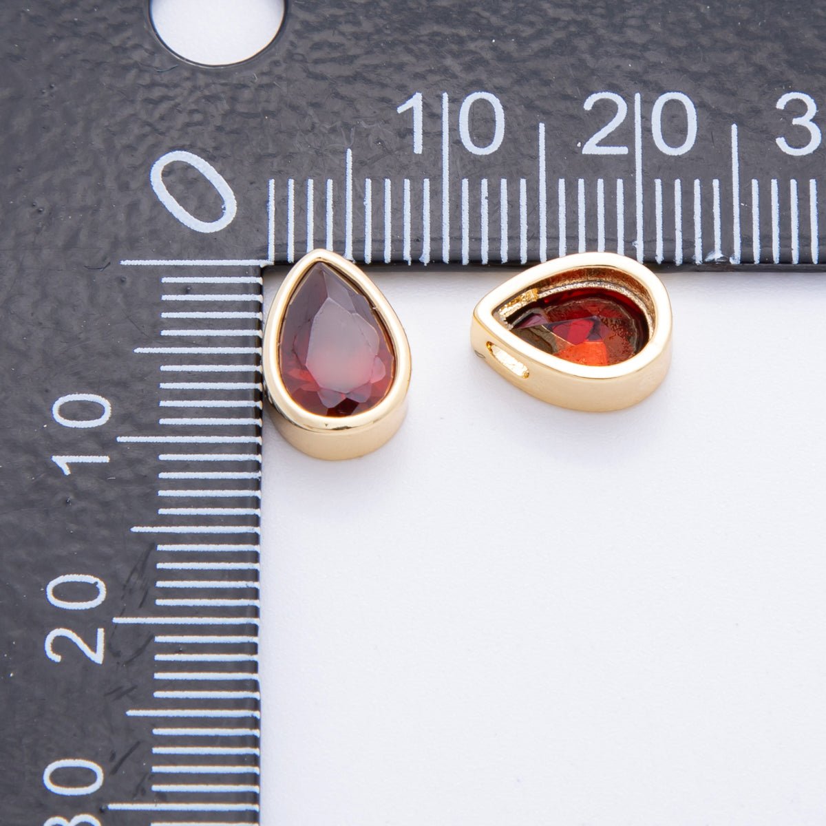 18K Gold Filled Clear, Red, Green, Pink CZ Teardrop Bezel Bead Charm | AF1032 AF1056