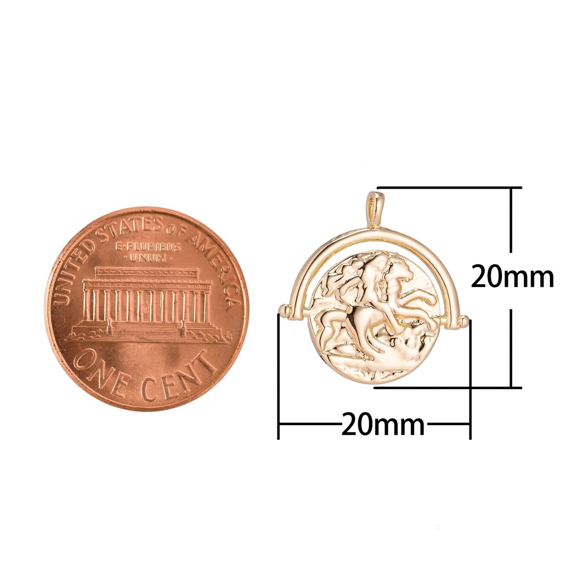 18k Gold Filled Coin Lady Godiva Horse Charm Pendant C-034