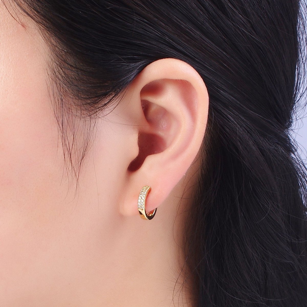 18k Gold Filled Cubic Zirconia Hoops Earrings Minimalist Gold Hoops Diamond Micro Pave CZ Dainty Gold Hoops P-242