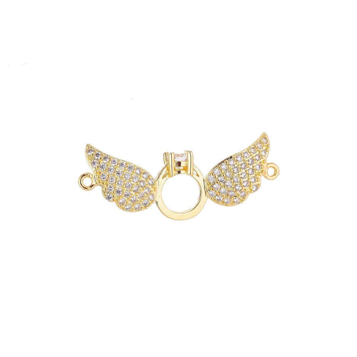 18K Gold Filled Cute Ring With Angel Wings Cubic Zirconia Charm Necklace Pendant Findings for Jewelry Making F-075