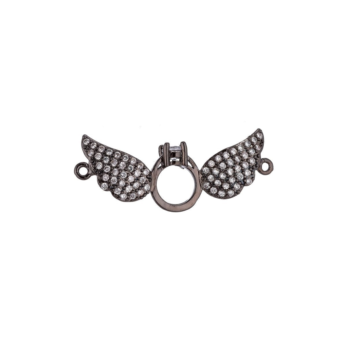 18K Gold Filled Cute Ring With Angel Wings Cubic Zirconia Charm Necklace Pendant Findings for Jewelry Making F-075