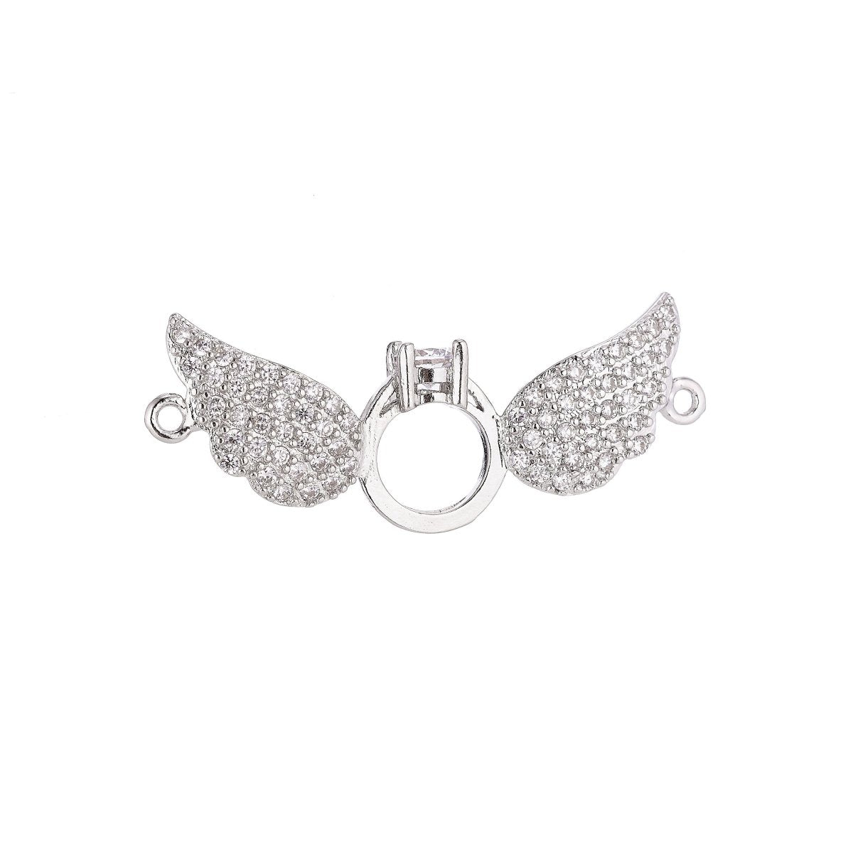 18K Gold Filled Cute Ring With Angel Wings Cubic Zirconia Charm Necklace Pendant Findings for Jewelry Making F-075