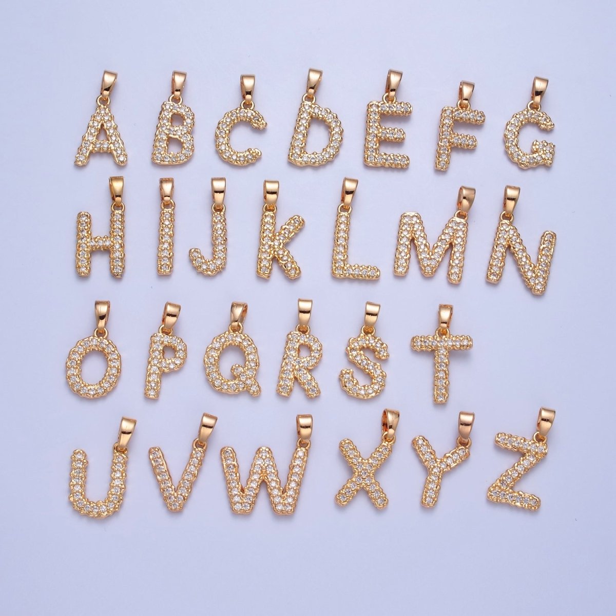 18k Gold Filled CZ Initial, Letter Alphabet Micro Pave charms Dainty Gold Cubic Pendant Charm for Necklace Bracelet Personalized Jewelry A-849-A-861
