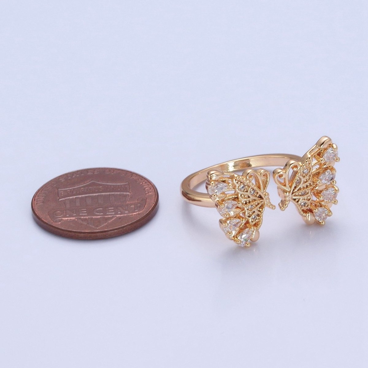 18k Gold Filled Dainty Butterfly Ring, Gold Pave Butterfly Ring, Delicate Butterfly Open Ring Adjustable Ring Big Butterfly Ring O-737