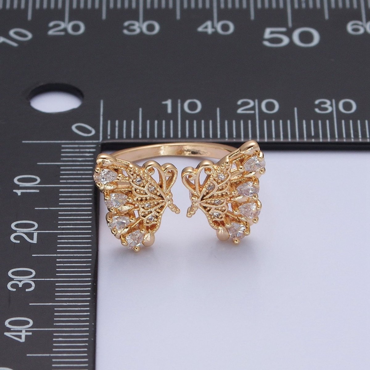 18k Gold Filled Dainty Butterfly Ring, Gold Pave Butterfly Ring, Delicate Butterfly Open Ring Adjustable Ring Big Butterfly Ring O-737