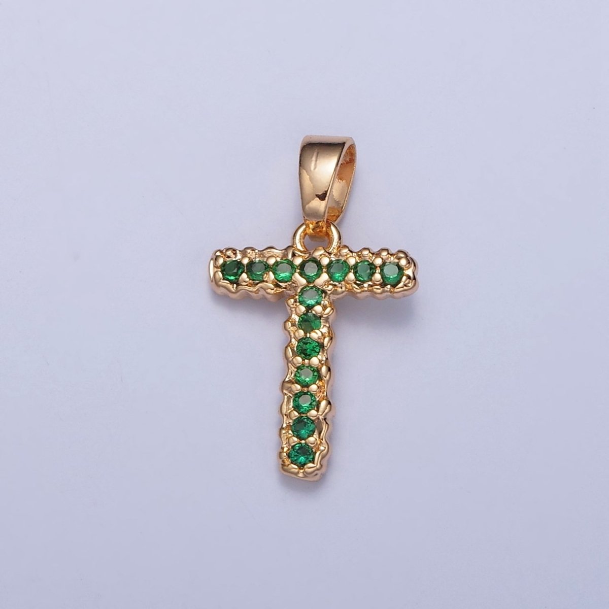 18k Gold Filled Emerald Green CZ Initial, Letter Alphabet Micro Pave charms Dainty Gold Cubic Pendant Charm for Necklace Bracelet Personalized Jewelry A-901-A-913