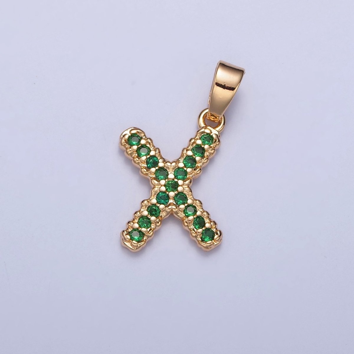 18k Gold Filled Emerald Green CZ Initial, Letter Alphabet Micro Pave charms Dainty Gold Cubic Pendant Charm for Necklace Bracelet Personalized Jewelry A-901-A-913