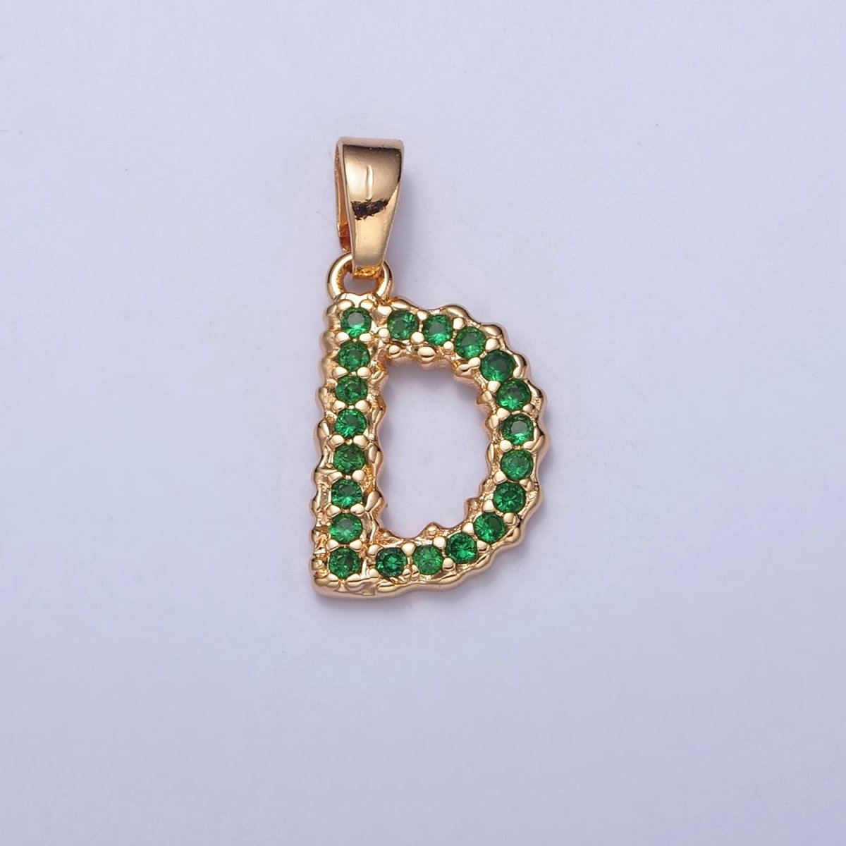 18k Gold Filled Emerald Green CZ Initial, Letter Alphabet Micro Pave charms Dainty Gold Cubic Pendant Charm for Necklace Bracelet Personalized Jewelry A-901-A-913