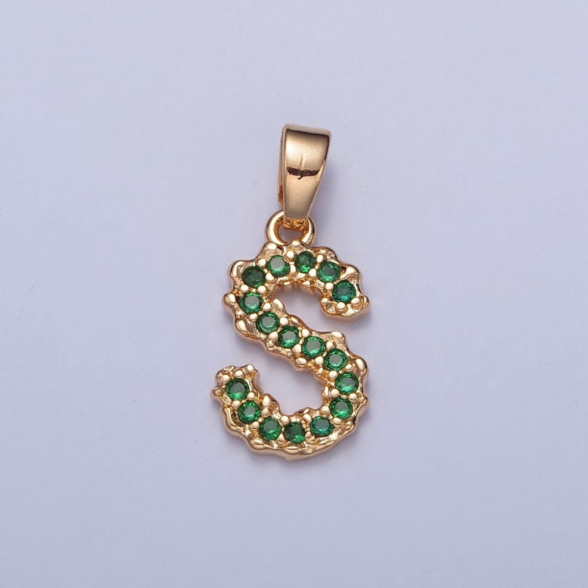 18k Gold Filled Emerald Green CZ Initial, Letter Alphabet Micro Pave charms Dainty Gold Cubic Pendant Charm for Necklace Bracelet Personalized Jewelry A-901-A-913