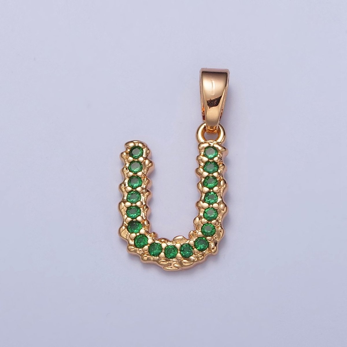 18k Gold Filled Emerald Green CZ Initial, Letter Alphabet Micro Pave charms Dainty Gold Cubic Pendant Charm for Necklace Bracelet Personalized Jewelry A-901-A-913