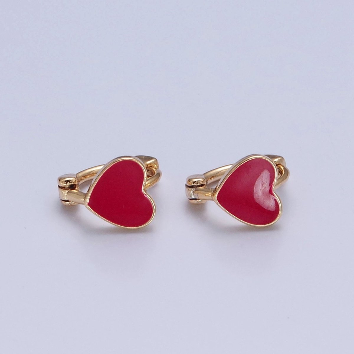 18K Gold Filled Enamel Heart Huggie Earring Pink Red White Heart Huggie T-447 ~ T-449