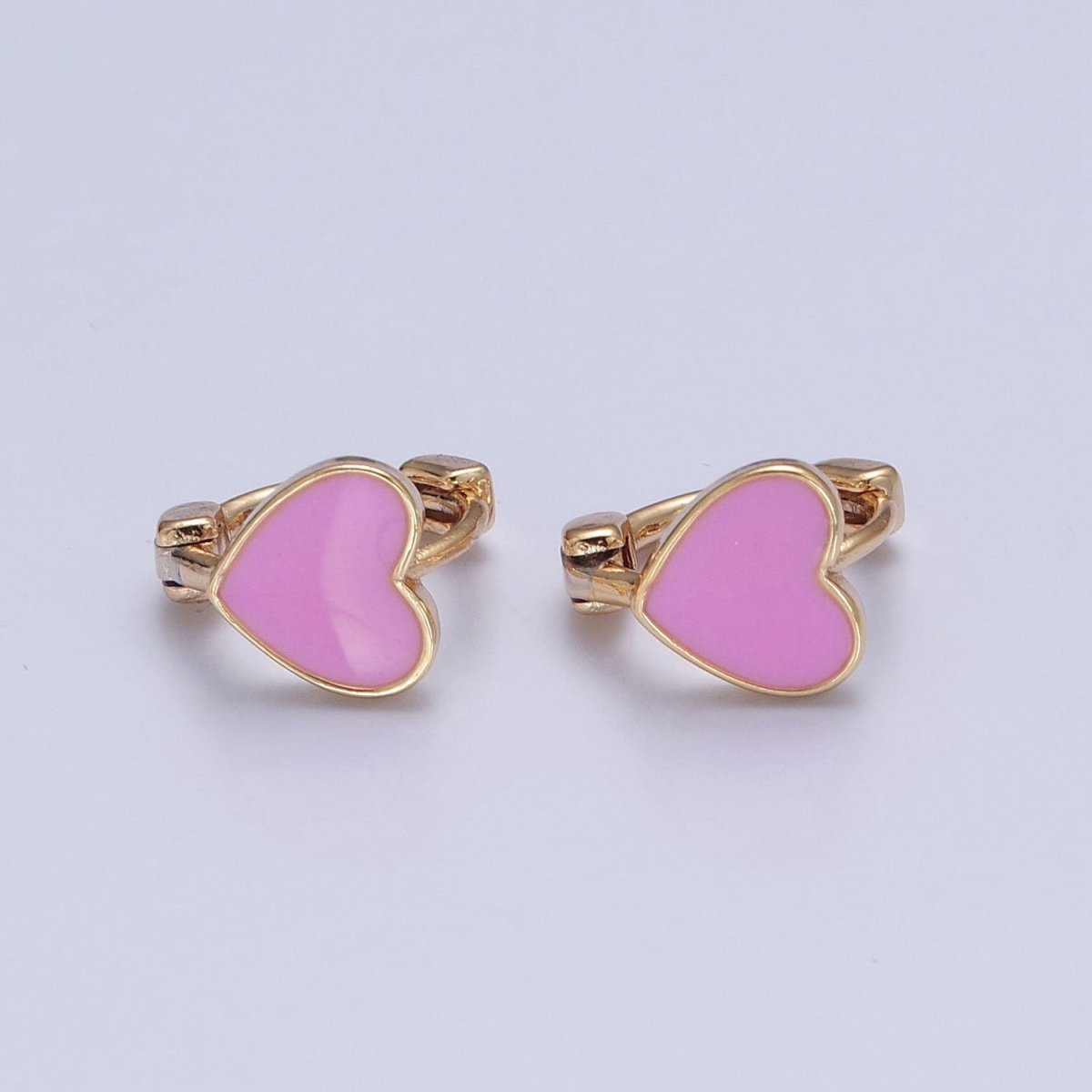 18K Gold Filled Enamel Heart Huggie Earring Pink Red White Heart Huggie T-447 ~ T-449
