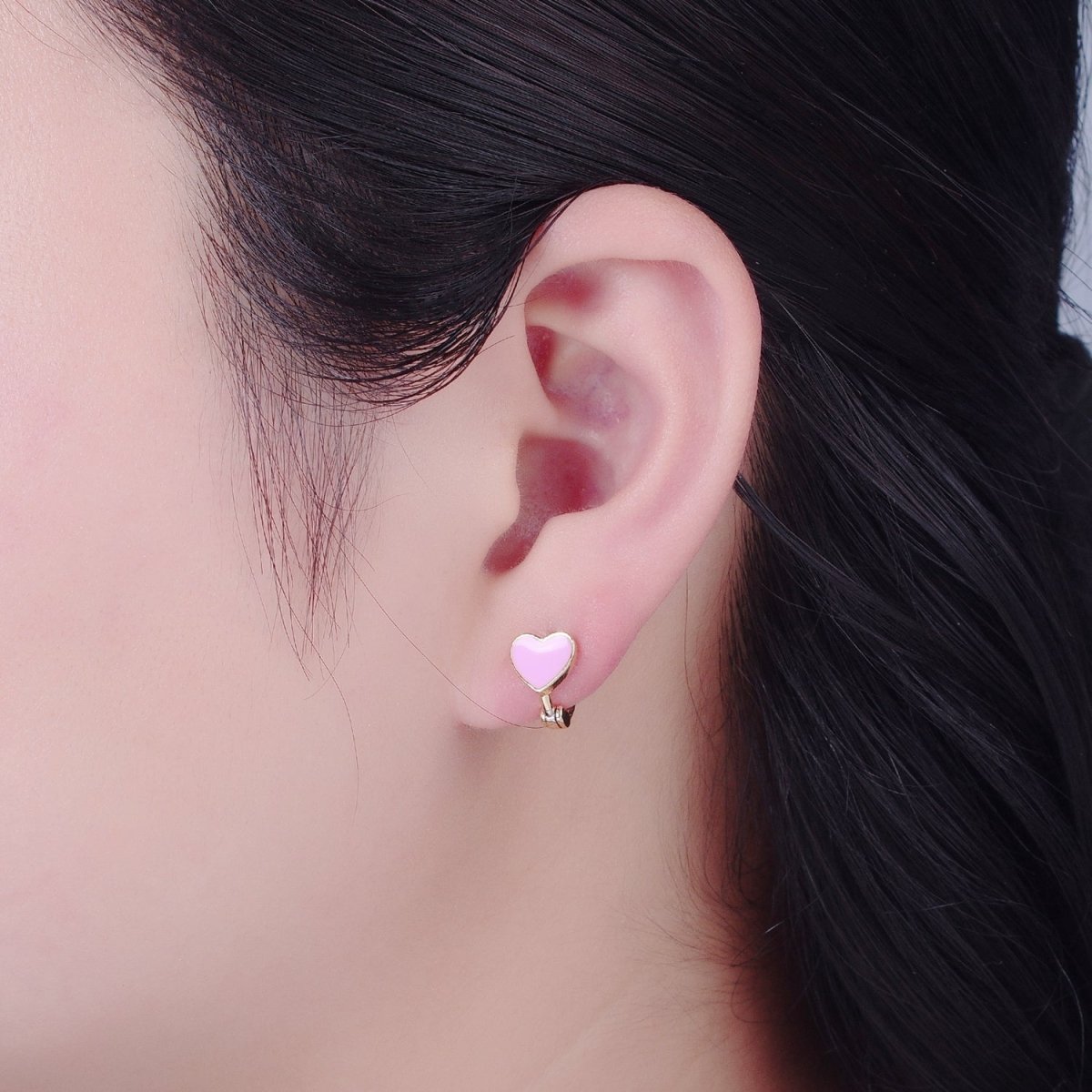 18K Gold Filled Enamel Heart Huggie Earring Pink Red White Heart Huggie T-447 ~ T-449