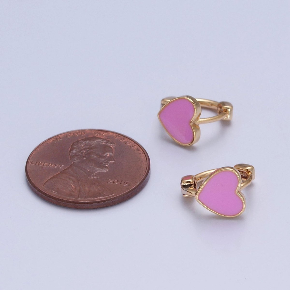18K Gold Filled Enamel Heart Huggie Earring Pink Red White Heart Huggie T-447 ~ T-449