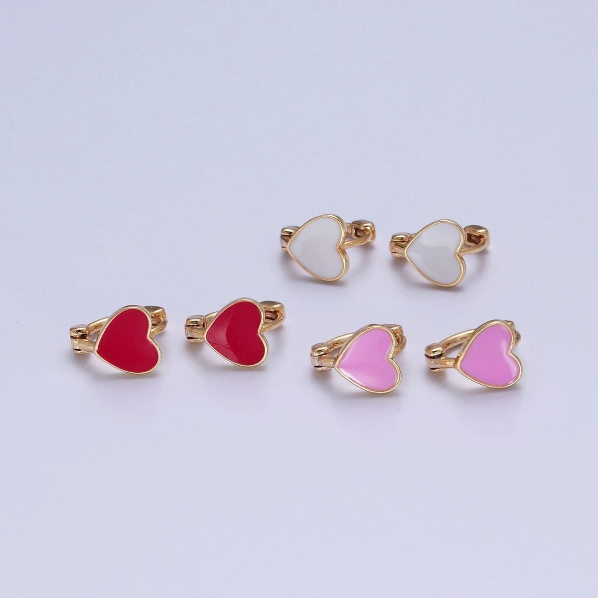 18K Gold Filled Enamel Heart Huggie Earring Pink Red White Heart Huggie T-447 ~ T-449