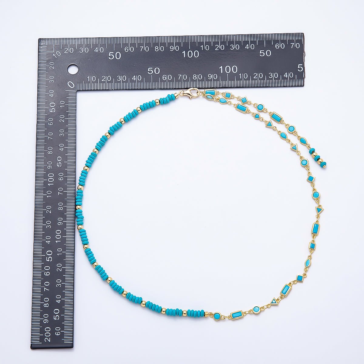 18K Gold Filled Floating Turquoise Multi Cut Rondelle Bezel Half Gemstone Lariat Chain 19 Inch Necklace | WA-01384