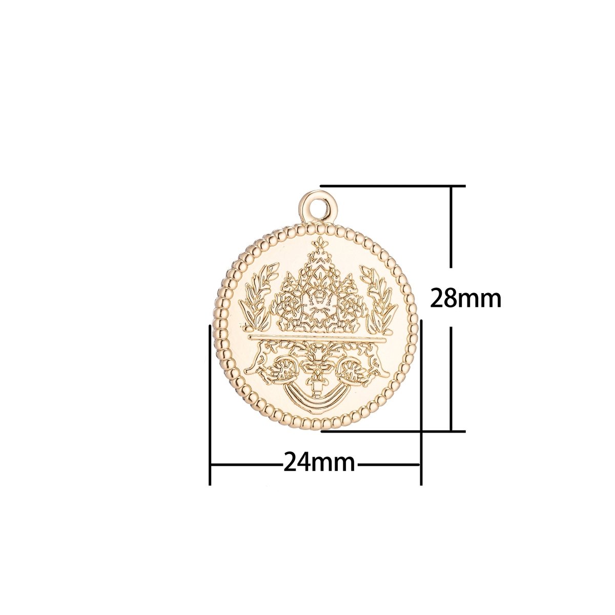 18k Gold Filled Floral Coin Charm Medallion with decorative Edge for Necklace Pendant Earring Findings for Jewelry Making C-092
