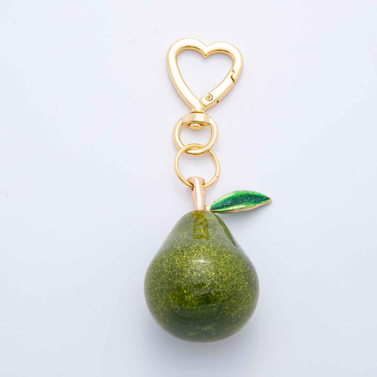 18K Gold Filled Grey, Brown Pear Fruit Glitter Resin Bag Charm Keychain Heart Push Gate Key Ring Accessories | WB-00113 WB-00114