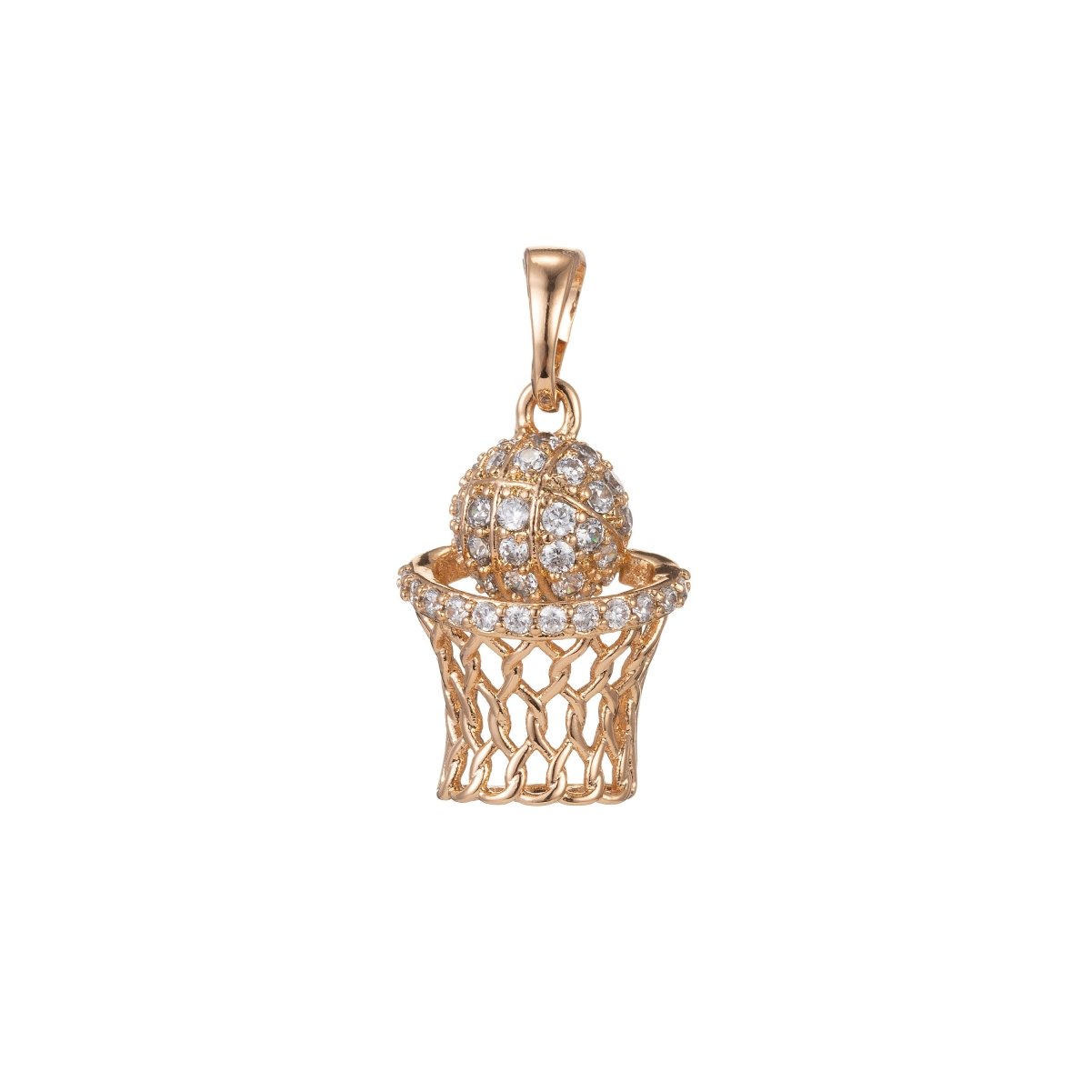 18k Gold Filled Micro Pave CZ Basketball Pendant Charm, Micro Pave CZ Slam Dunk Pendant Charm, Gold Filled Pendant, For DIY Jewelry I-415