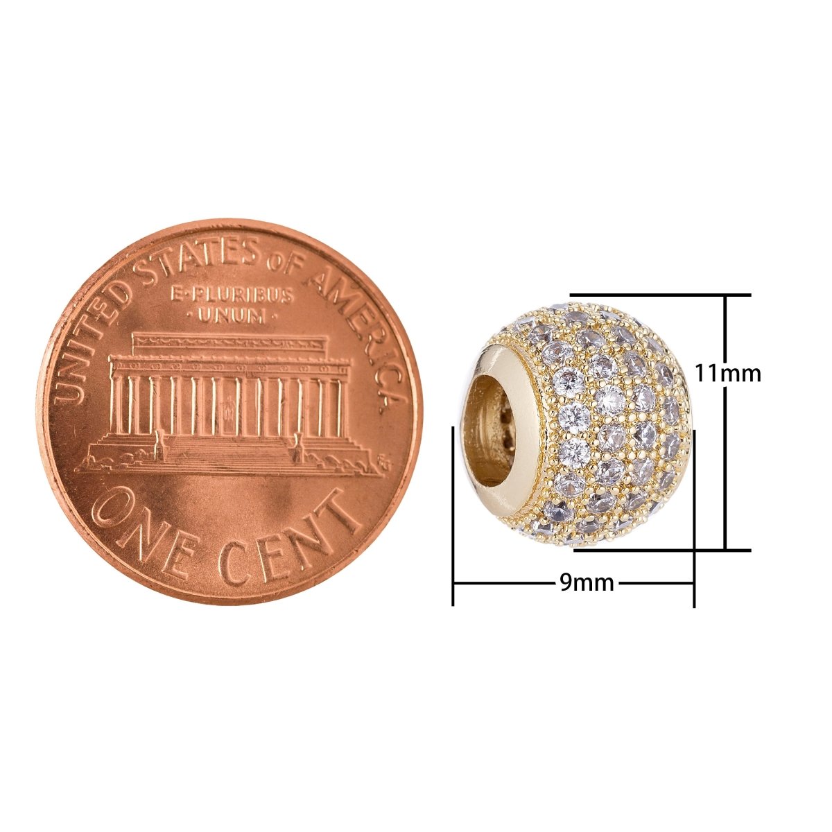 18K Gold Filled Micro Paved CZ 10mm Round Spacer Bead | B-001