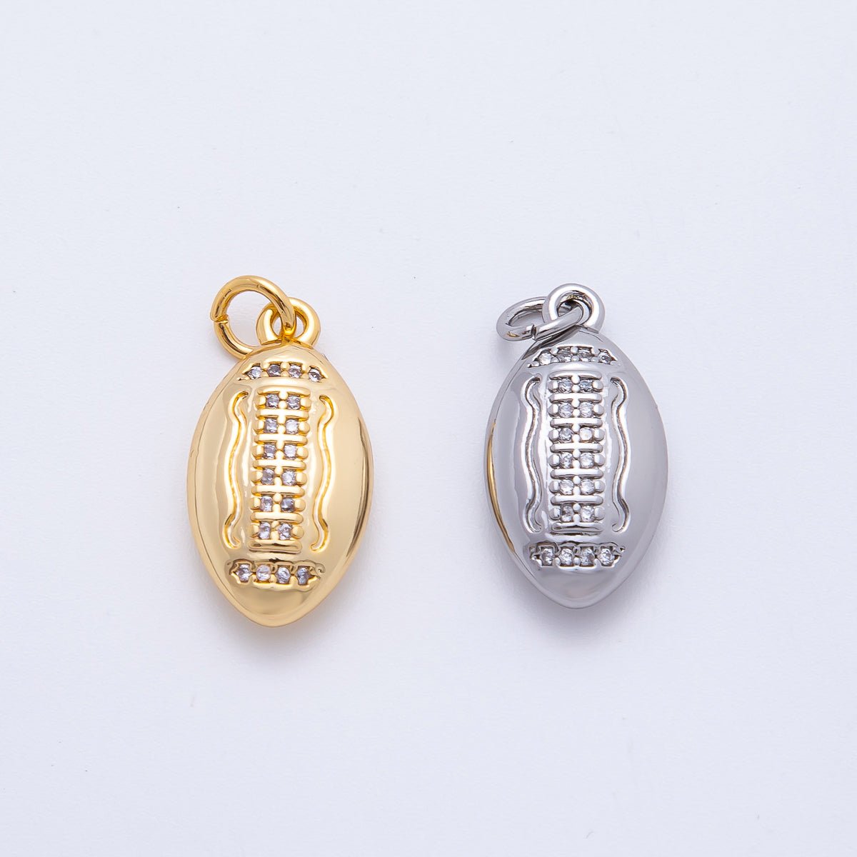 18K Gold Filled Micro Paved CZ American Football Sports Charm in Gold & Silver | N555