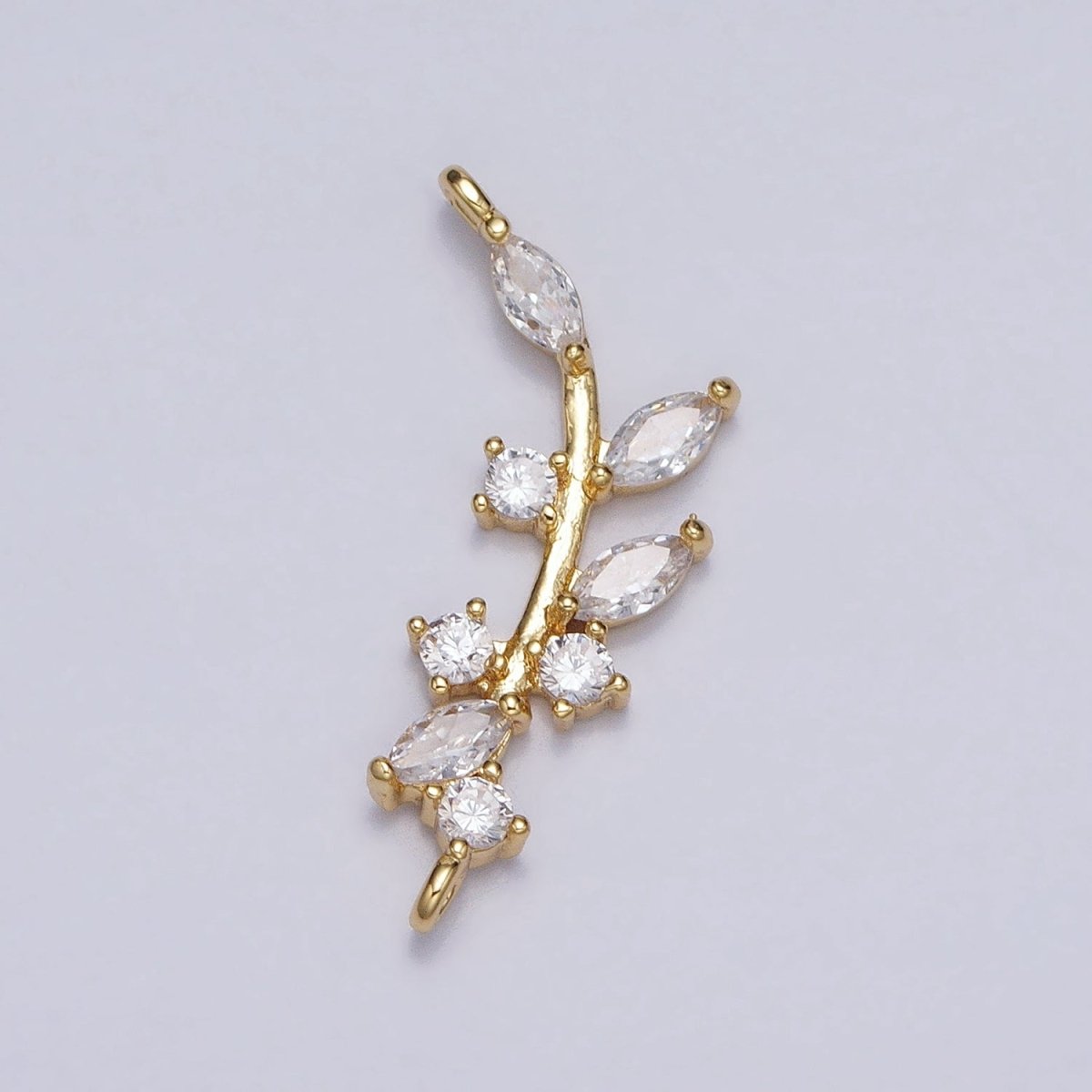 18K Gold Filled Nature Olive Leaf Marquise CZ Curved Connector in Gold & Silver | Y-844
