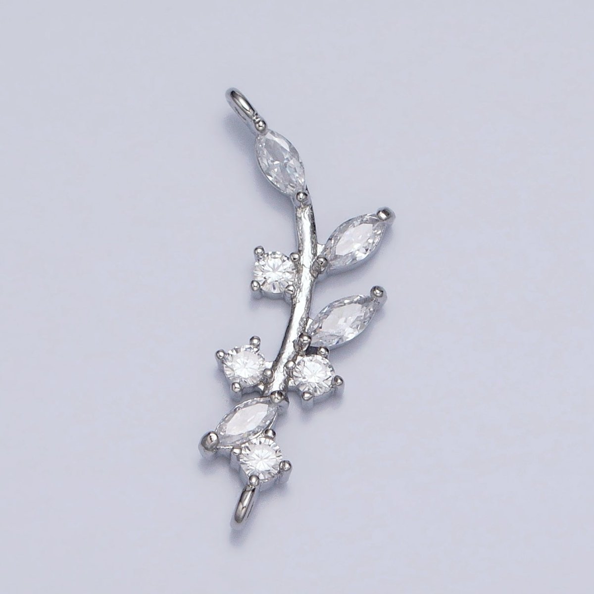 18K Gold Filled Nature Olive Leaf Marquise CZ Curved Connector in Gold & Silver | Y-844