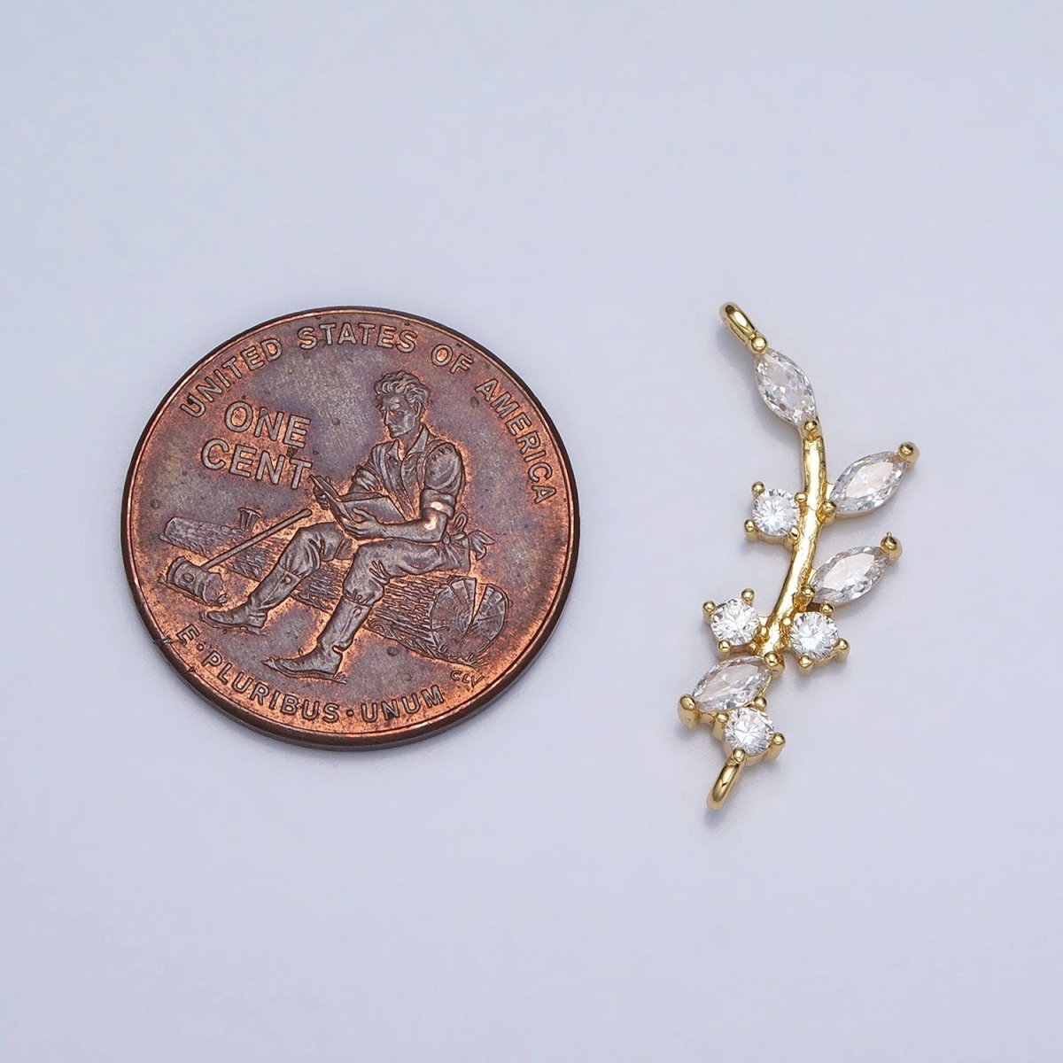 18K Gold Filled Nature Olive Leaf Marquise CZ Curved Connector in Gold & Silver | Y-844