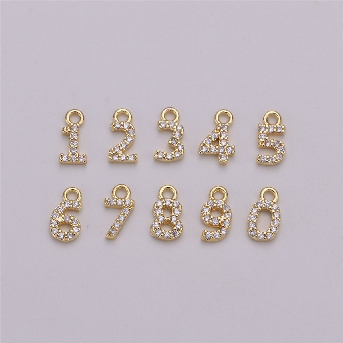 18K Gold Filled Number Charm Micro Pave numbers Gold arabic numerals charms for Bracelet Necklace Earring Charm Jewelry Making Supply M-021-M-042