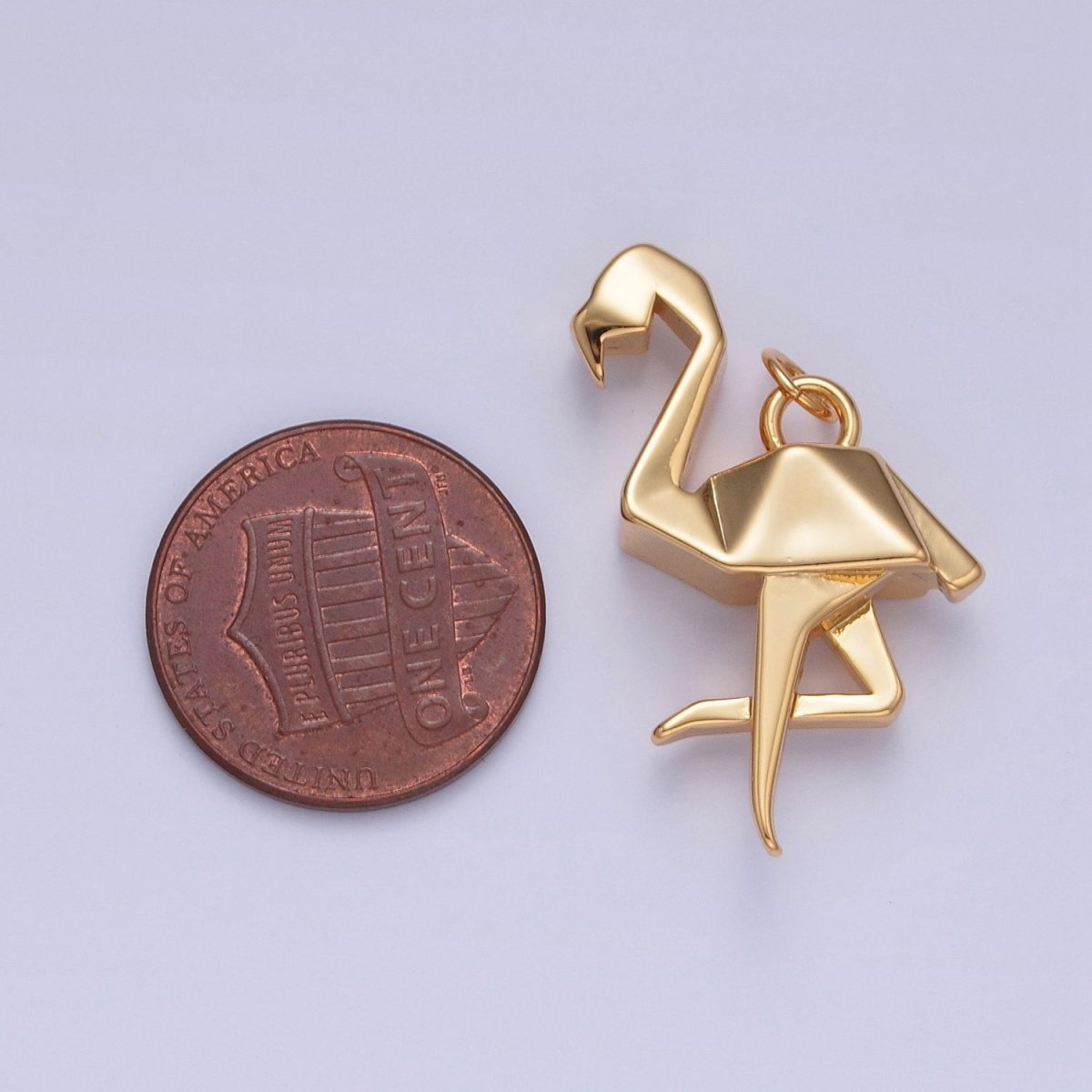 18K Gold Filled Origami Flamingo Flightless Bird Animal Charm | X-076