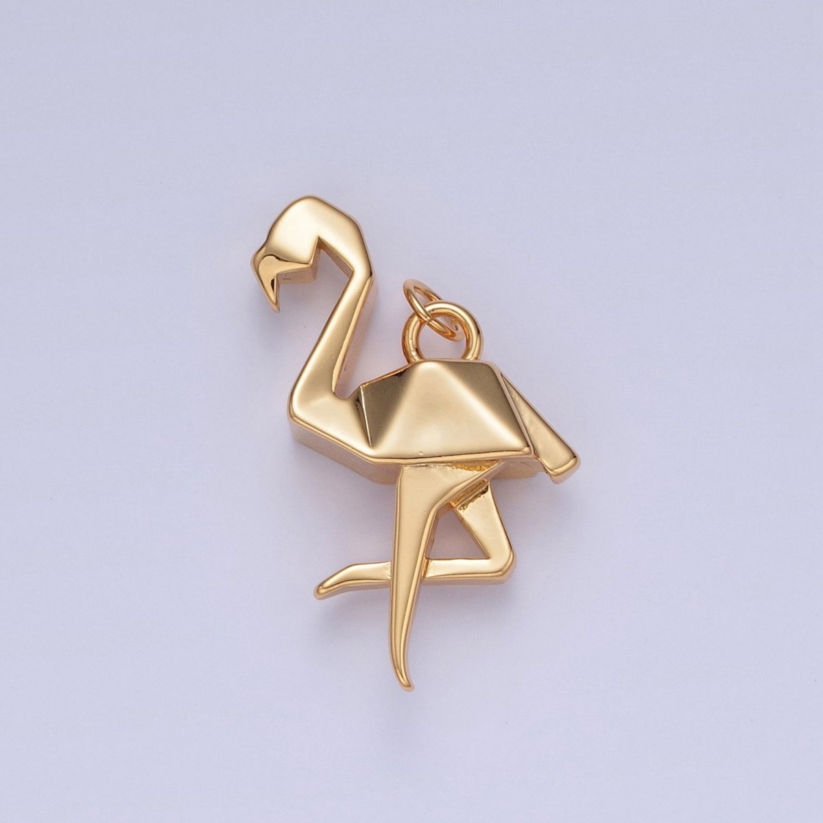 18K Gold Filled Origami Flamingo Flightless Bird Animal Charm | X-076