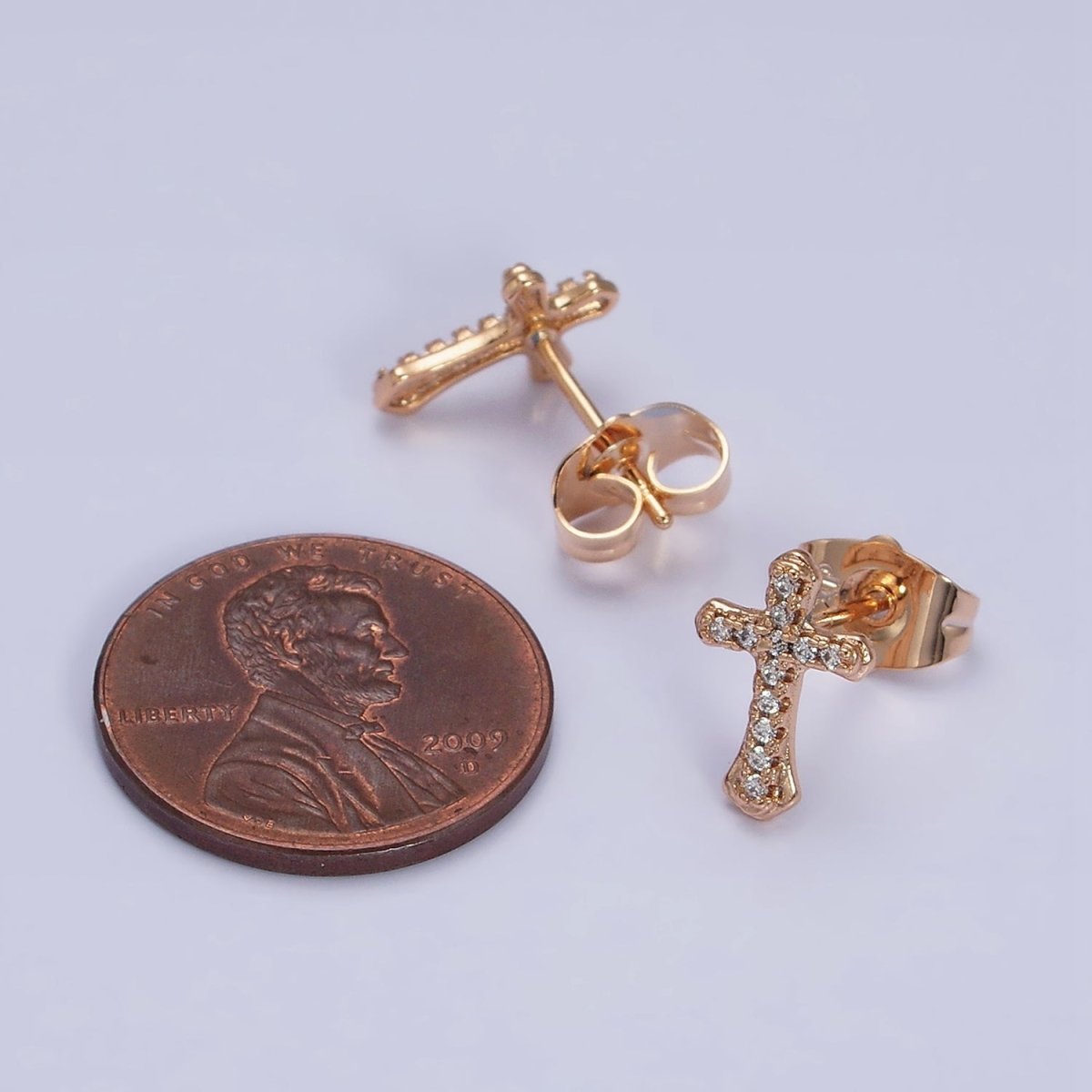 18K Gold Filled Passion Cross Micro Paved CZ Religious Stud Earrings | AD1457