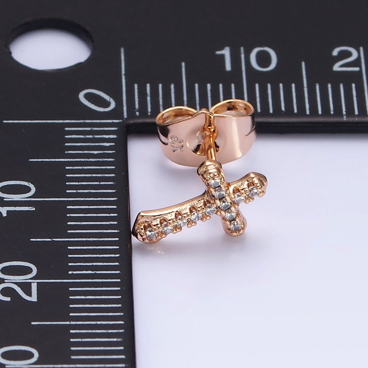 18K Gold Filled Passion Cross Micro Paved CZ Religious Stud Earrings | AD1457