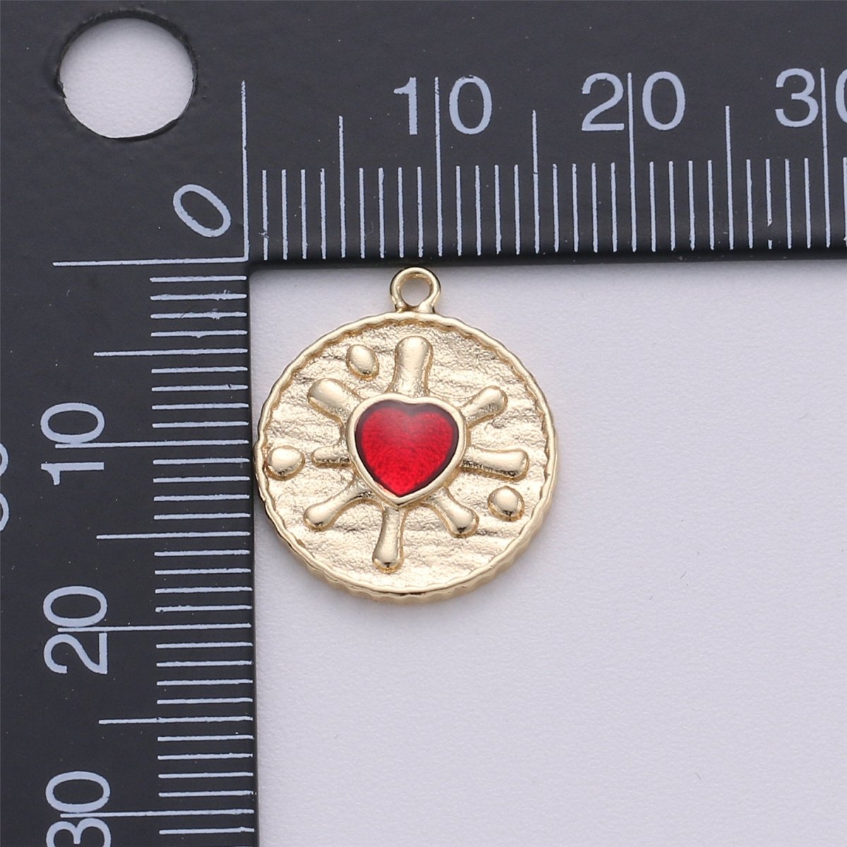 18k Gold Filled Red Heart Pendant Red Enamel Heart Charm Dainty Coin Charm for Necklace Bracelet Earring Charm Making supply E-487