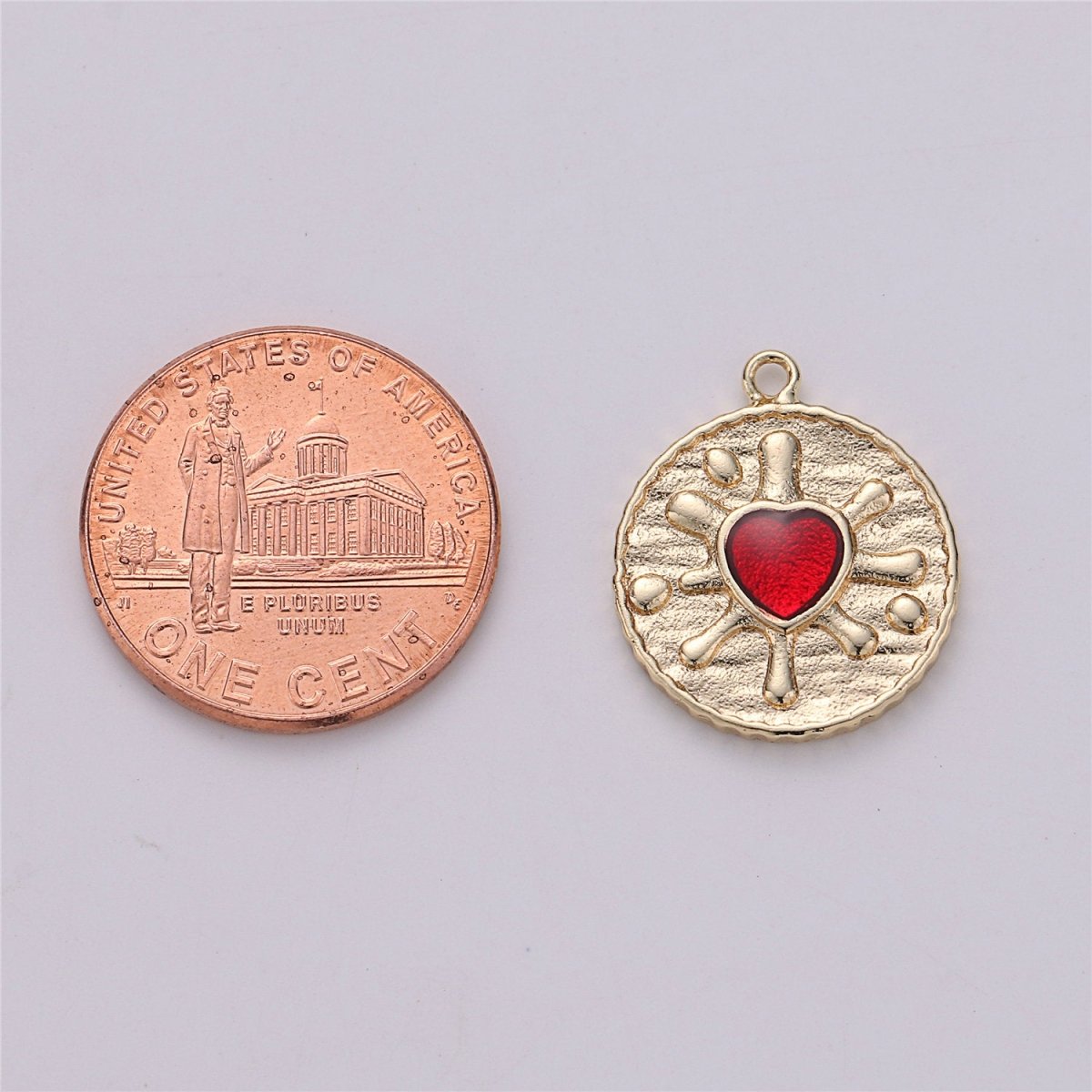 18k Gold Filled Red Heart Pendant Red Enamel Heart Charm Dainty Coin Charm for Necklace Bracelet Earring Charm Making supply E-487