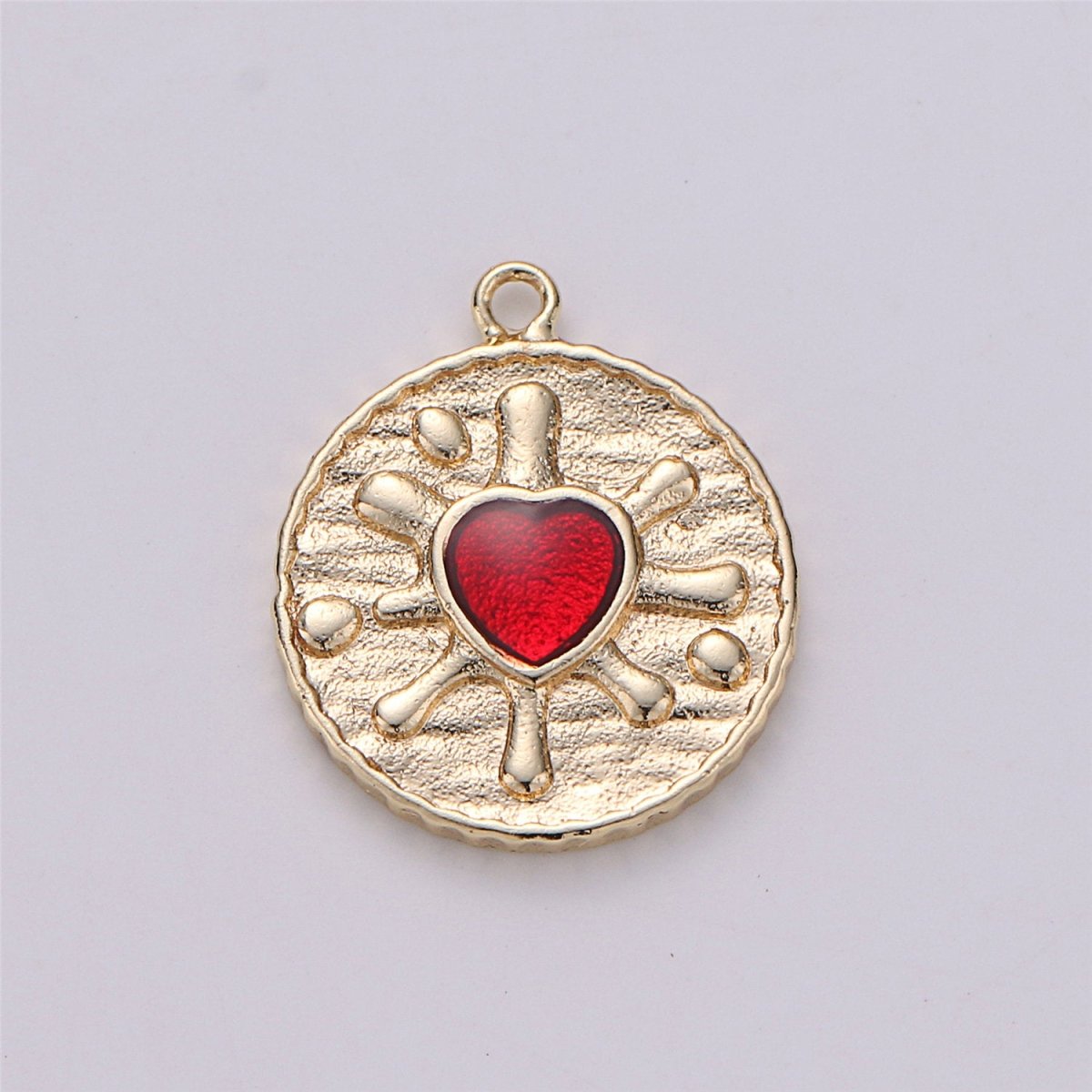 18k Gold Filled Red Heart Pendant Red Enamel Heart Charm Dainty Coin Charm for Necklace Bracelet Earring Charm Making supply E-487