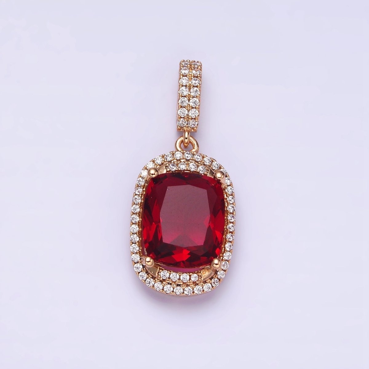 18K Gold Filled Red, Purple, Pink, Peach CZ Micro Paved Lined Pendant | AA515 - AA518