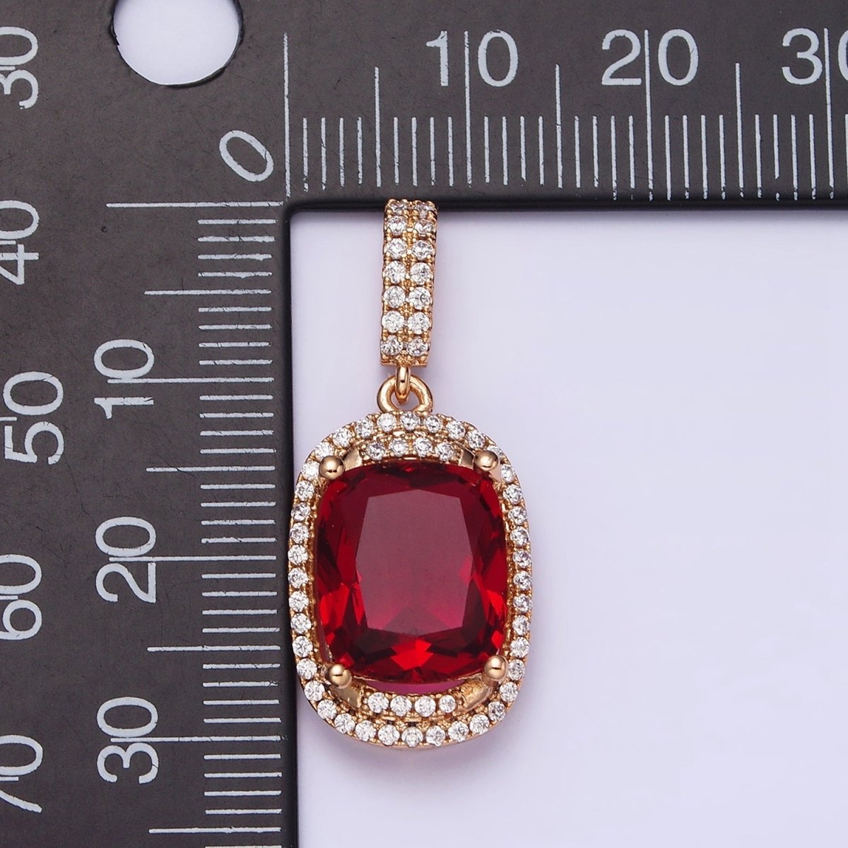 18K Gold Filled Red, Purple, Pink, Peach CZ Micro Paved Lined Pendant | AA515 - AA518