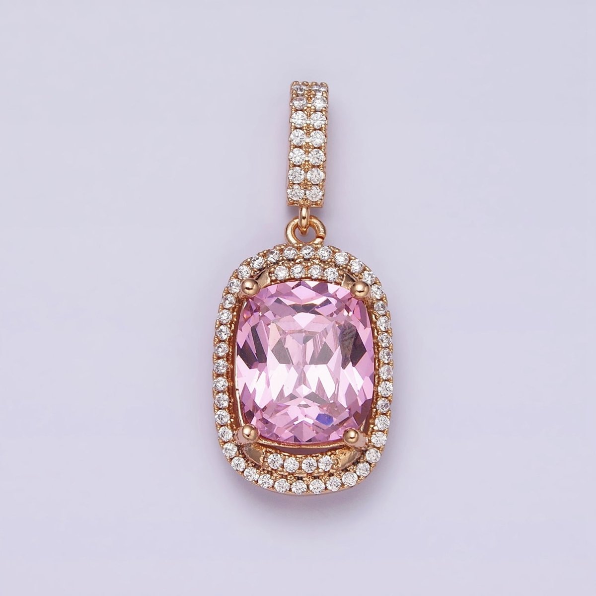18K Gold Filled Red, Purple, Pink, Peach CZ Micro Paved Lined Pendant | AA515 - AA518