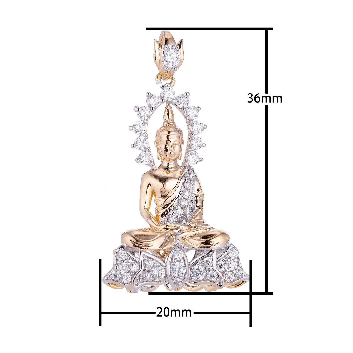 18k Gold Filled Spiritual Dual Tone Two Color Buddha Buddhism Cubic Zirconia Necklace Pendant Bead Bails Findings for Jewelry Making H-625