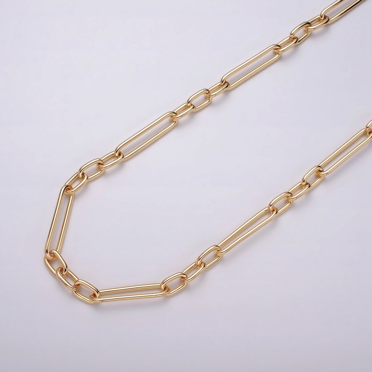 18K Gold Filled Stadium Chain by Yard Figaro Long and Short Fancy Wholesale bulk by Yard for Jewelry Making | ROLL-1259 ROLL-1260 Clearance Pricing