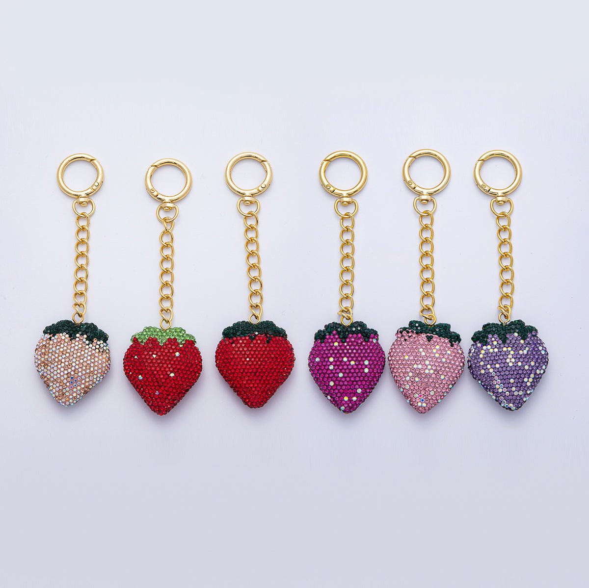 18K Gold Filled Strawberry Bedazzled Bag Charm Keychain Push Gate Accessories | WB-00248 ~ WB-00253