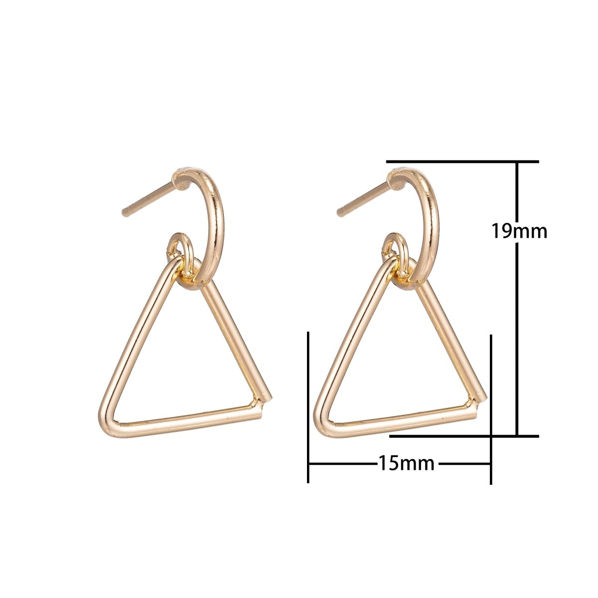 18k Gold Filled Triangle Earrings Post, Handmade Stud Earrings, Geometric Earring Making Findings for Jewelry Making Supplies K-019